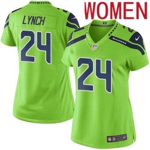 Women Seattle Seahawks 24 Marshawn Lynch Nike Green Game Rush NFL Jersey